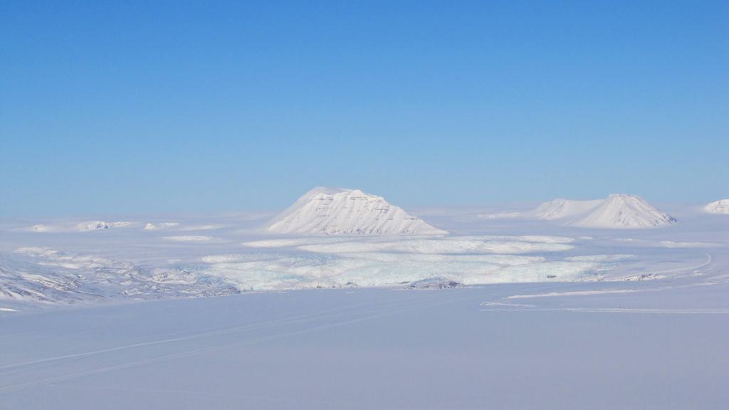 Mountain view from a snowmobile in Svalbard