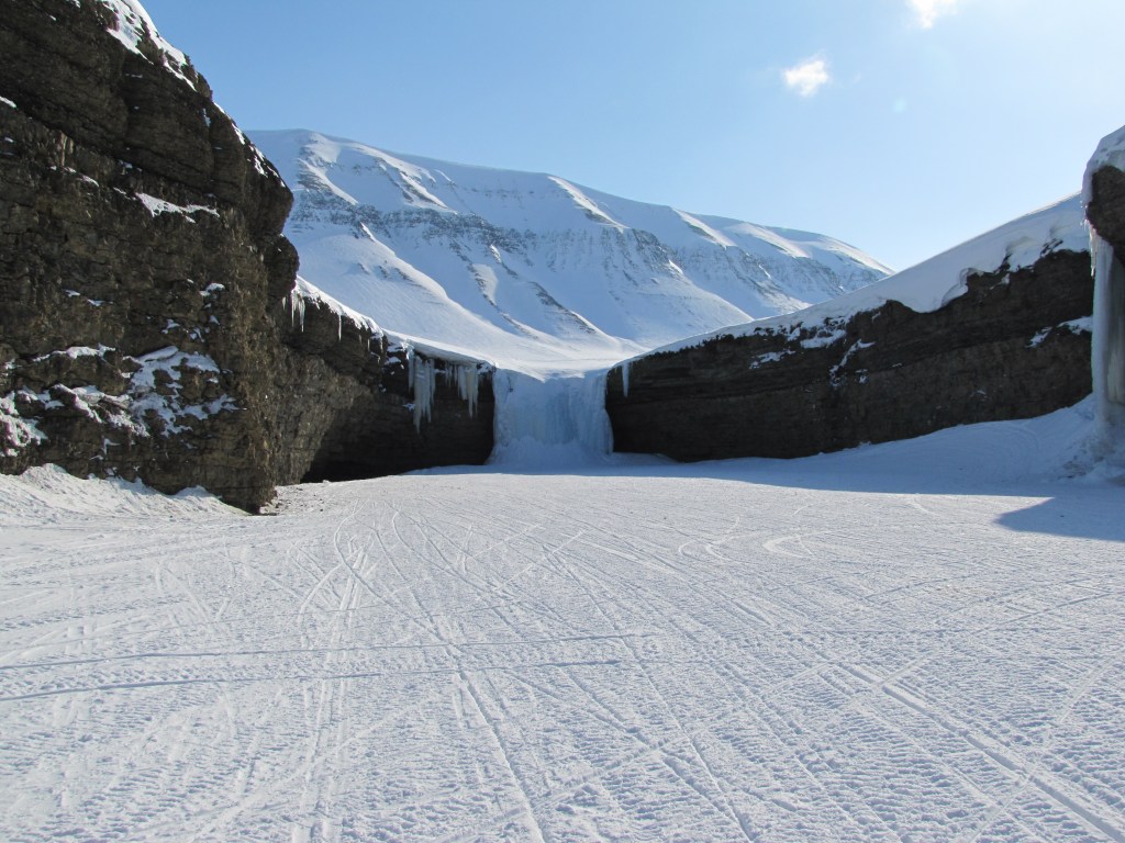 Frozen waterfall in Svalbard