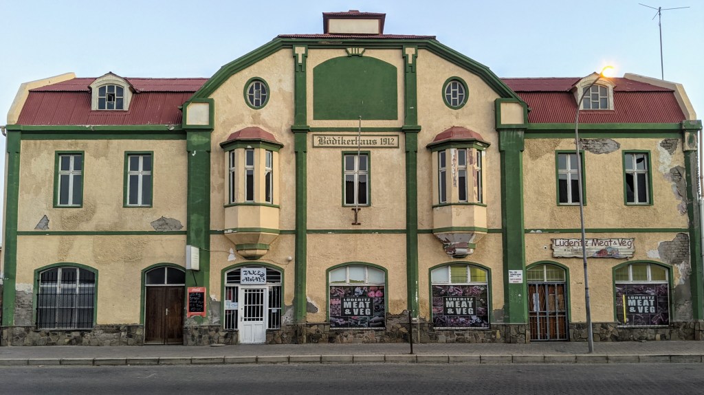 Large old warehouse-like building in Lüderitz Namibia