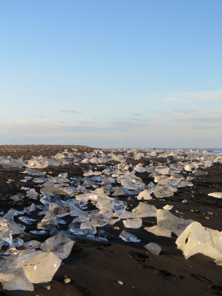 Small pieces of ice stranded on the beach at Diamond Beach in southern Iceland
