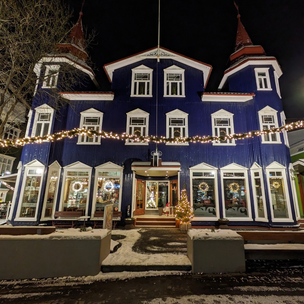A blue house in Akureyri, a town in northern Iceland