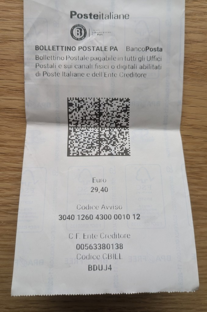 Italian parking tickets can be paid at any post office in cash.